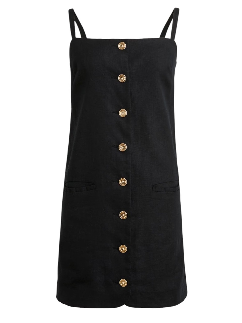 J. Crew Claudia Dress Black Linen Square Neck Button Front CC077 Size Large NWT